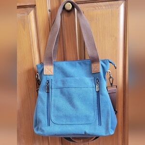 Blue Tote Canvas Shoulder/Crossbody Bag Women's Commuting Roomy Tablet